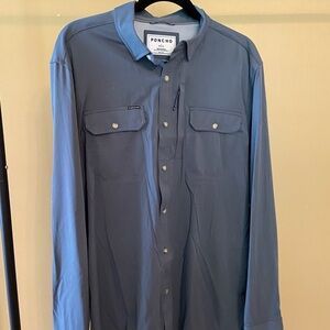 Poncho Men's Long-Sleeve Casual Button-Down Shirt in Slate Blue